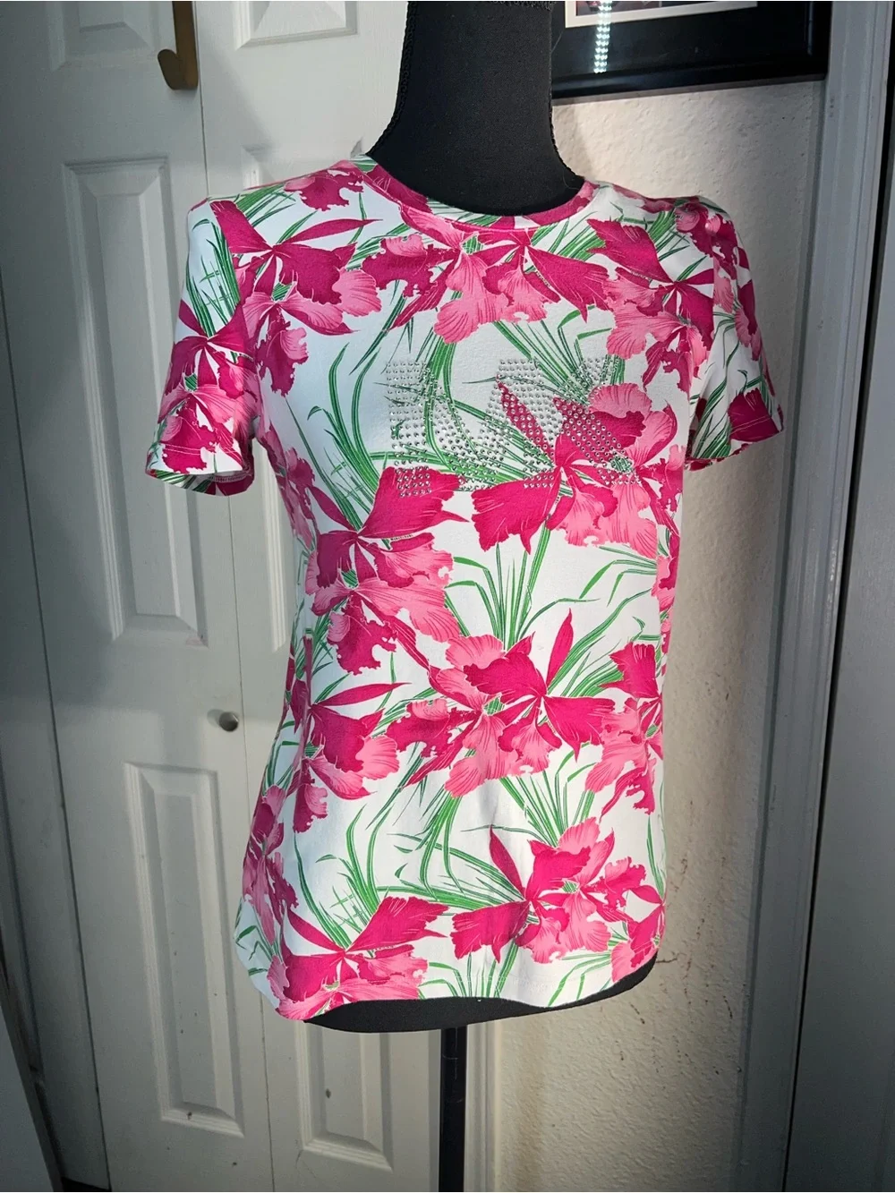 Michael Kors White Tee with Pink Floral Print